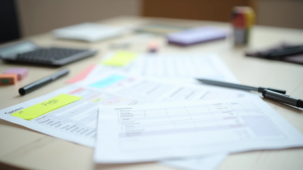 Schreibtisch mit Budget-Analyse-Unterlagen und Notizen
