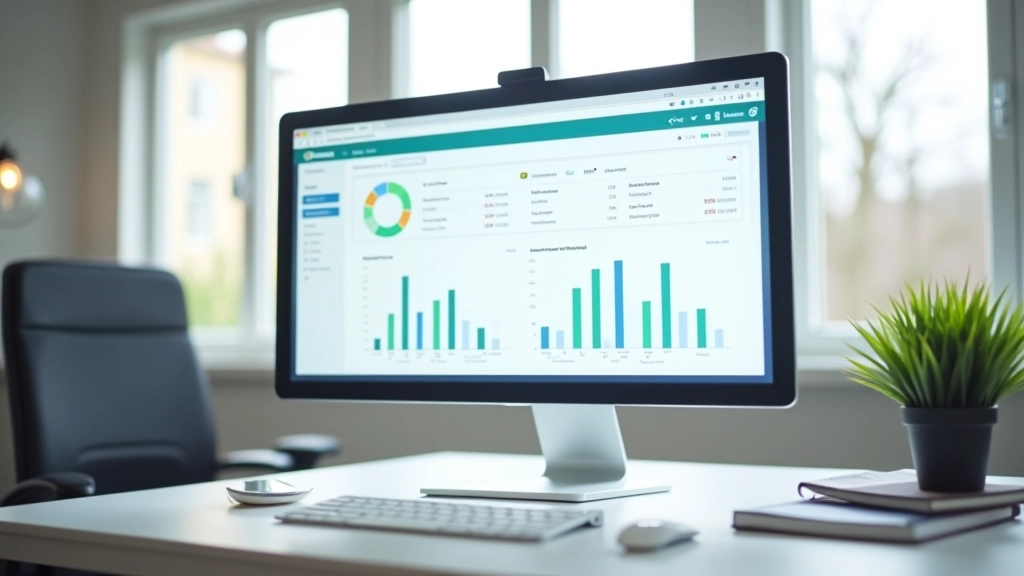Monitorbildschirm zeigt Budget-Tracking-Software mit monatlichen Ausgabendiagrammen
