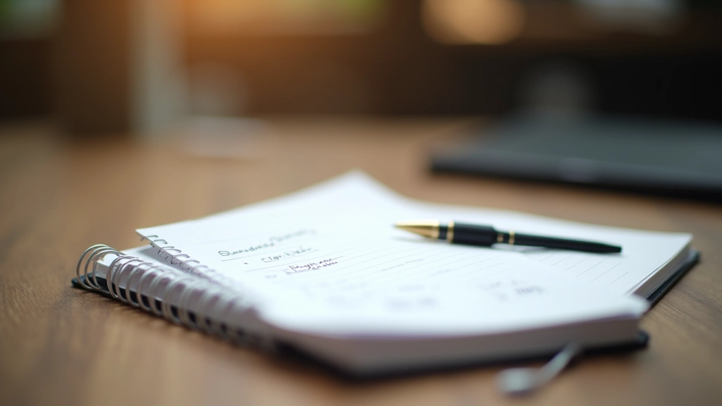 Haushaltsbuch und Stift auf Schreibtisch mit handschriftlichen Notizen