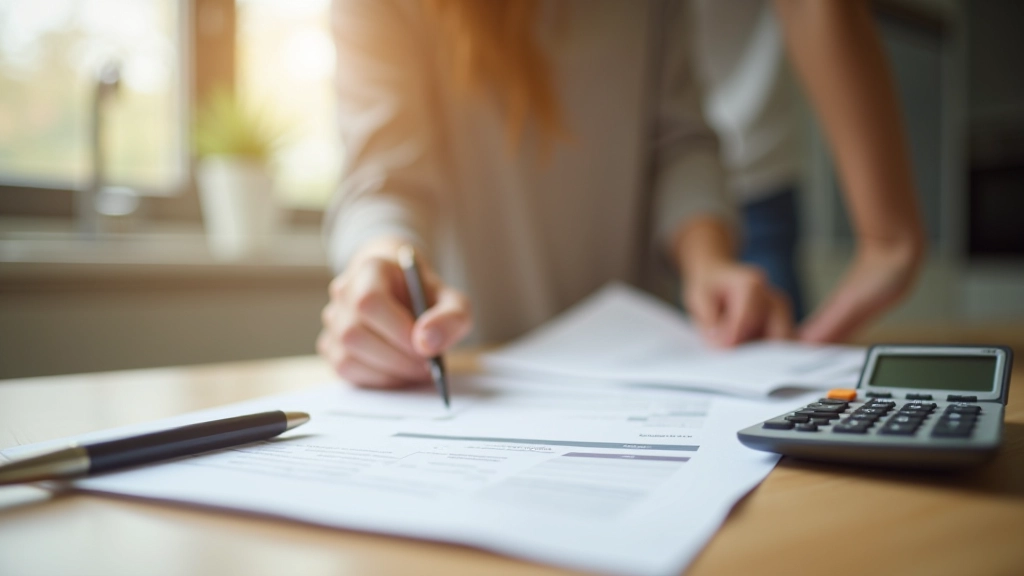 Familie beim Erstellen eines Haushaltsbudgets mit Papieren und Taschenrechner