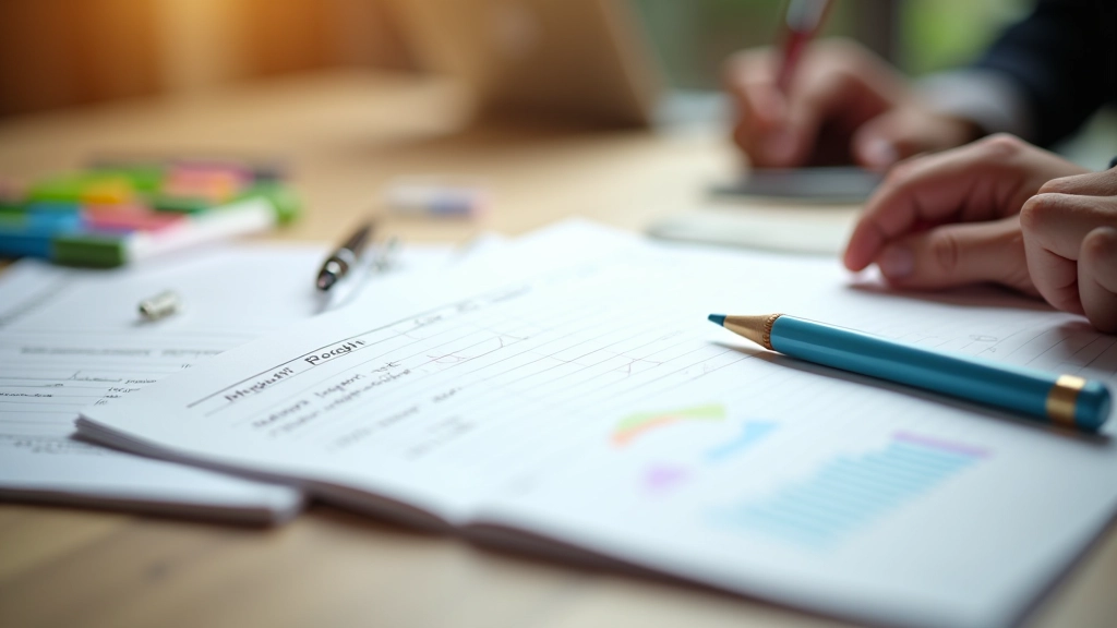 Handgeschriebenes Budget-Tracking in einem Notizbuch mit Farbmarkierungen