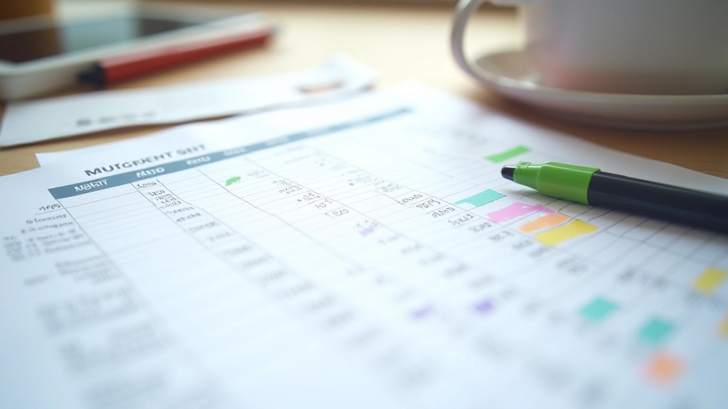 Finanzübersicht mit Diagrammen und Ausgabenkategorien auf Papier